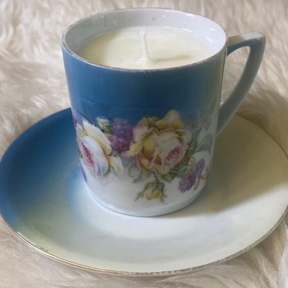 Vintage Fine German Porcelain Expresso Cup & Saucer With Soy Candle - Picture 1 of 12